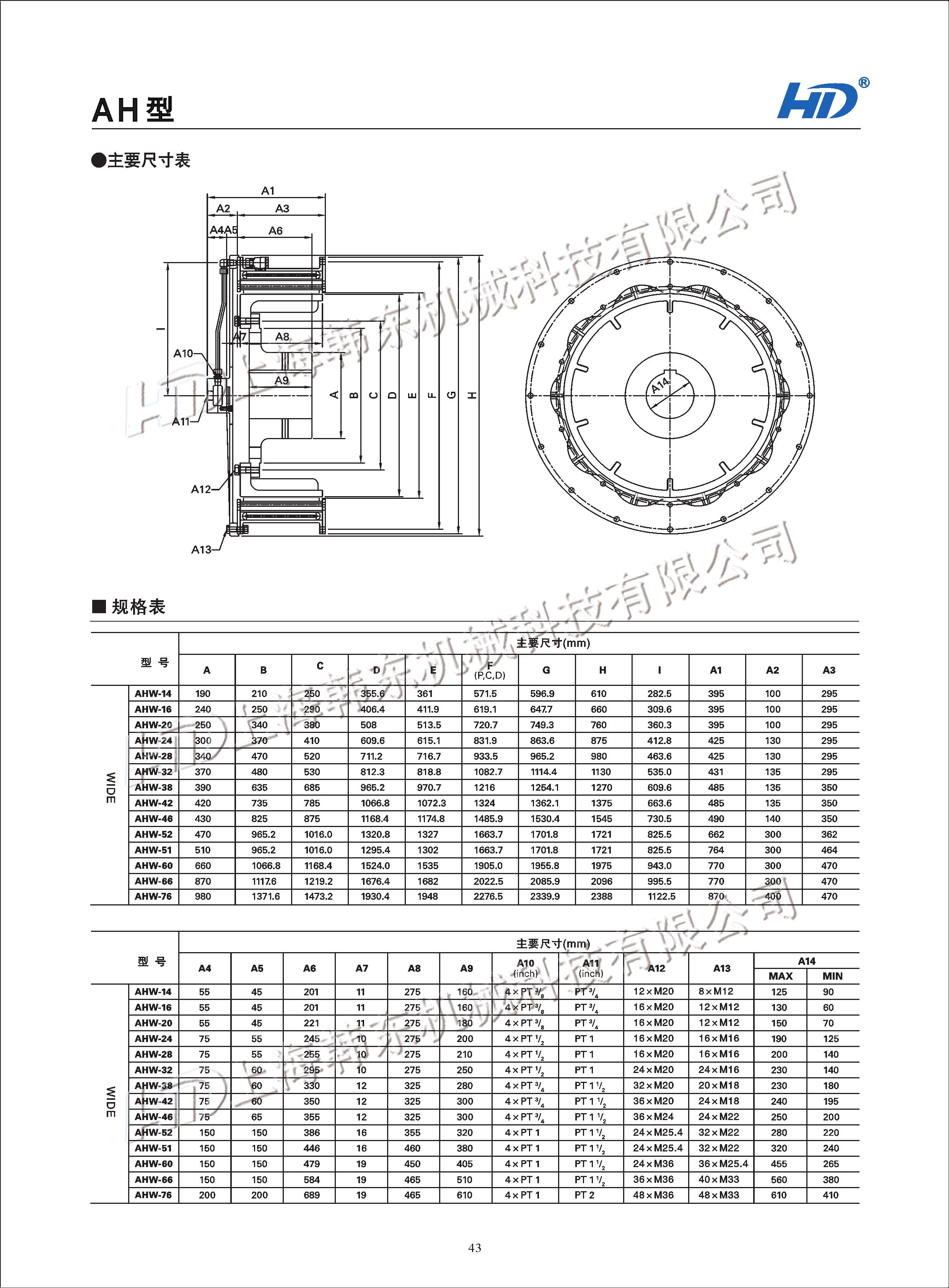 氣胎鼓型離合器AH系列參數(shù)