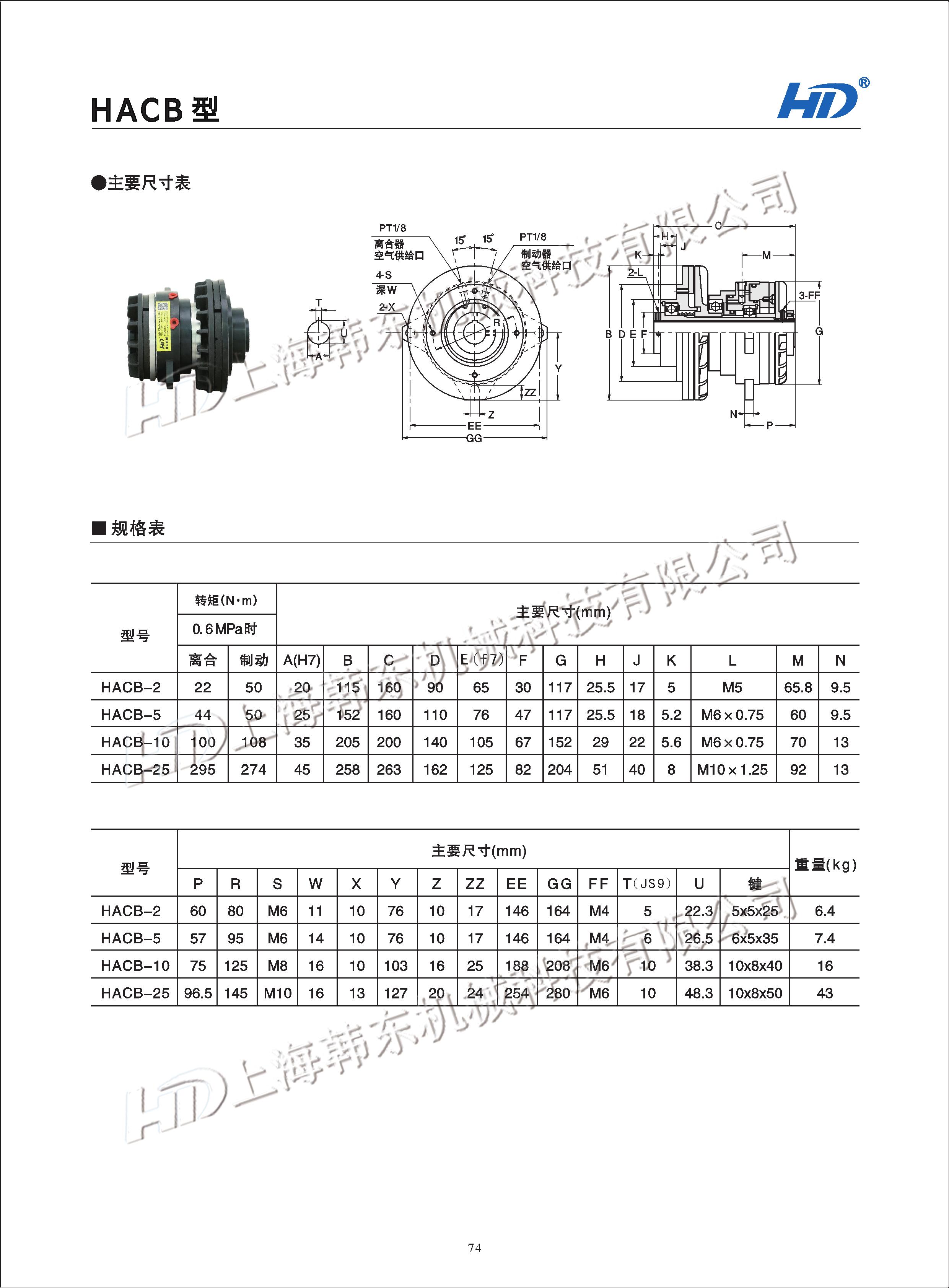 HACB氣動離合器制動器型號參數 HACB氣動離合器制動器